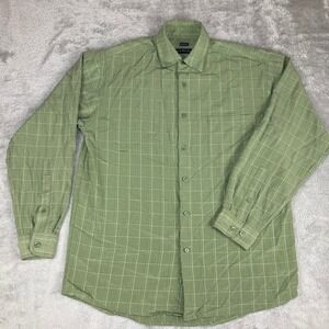 George Sueded Mens Green Plaid Long Sleeve Button Down Shirt Casual Size M 38/40